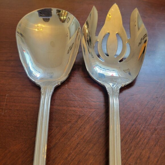 Vintage Reed & Barton Rennesaince Salad Serving Spoon & Fork Set Ornate Design - Picture 3 of 5